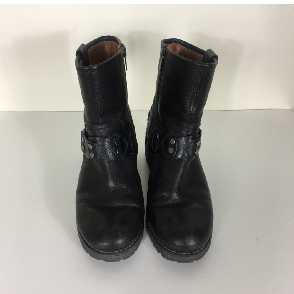 Pikolinos Black Leather Mid-Calf Moto Boots
